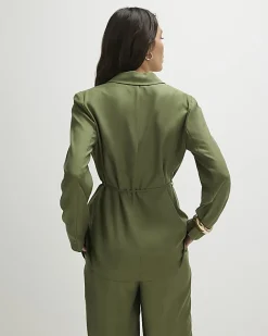 Green Long Sleeve Tie Waist Shacket