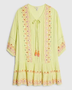 Green Mirror Embellished Mini Beach Dress