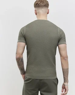 Green Muscle Fit Zig Zag Texture T-Shirt