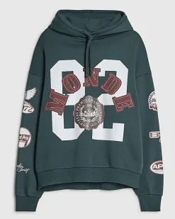 Green Oversized Fit Applique Hoodie