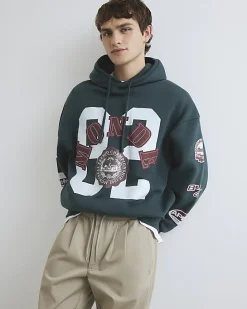 Green Oversized Fit Applique Hoodie