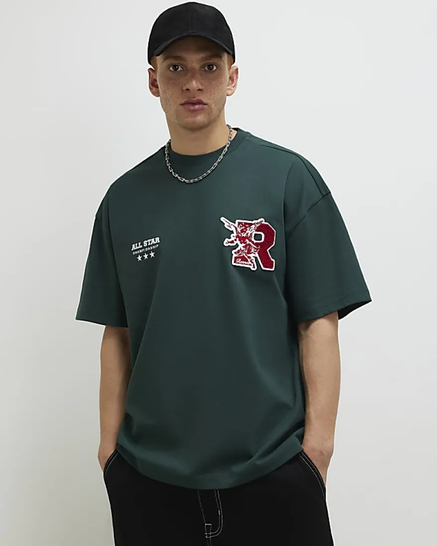 Green Oversized Fit R Badge T-Shirt
