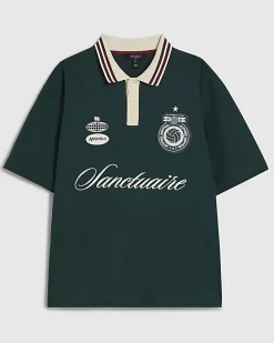 Green Oversized Fit Striped Rugby Shirt