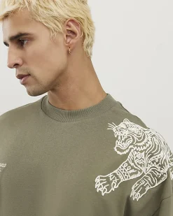 Green Oversized Fit Tiger Roping T-Shirt