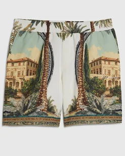 Green Palm Tree Print Pull On Shorts