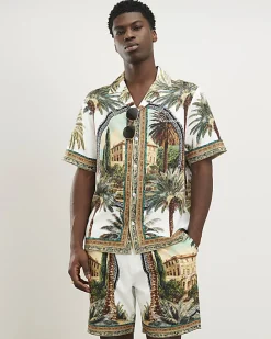Green Palm Tree Print Pull On Shorts