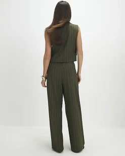 Green pinstripe wide leg trousers