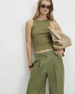 Green Pleat Detail Wide Leg Trousers