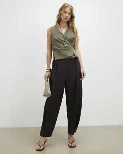 Green Pleat Front Sleeveless Top