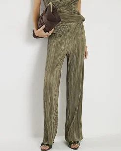 Green Plisse Wide Leg Trousers