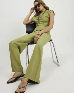 Green Ponte Wide Leg Trousers