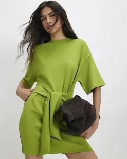 Green Premium Tie Front Mini Dress
