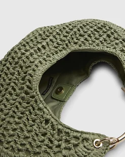 Green Raffia Metal Handle Scoop Bag