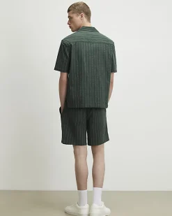 Green Regular Fit Stripe Shirt & Short Set
