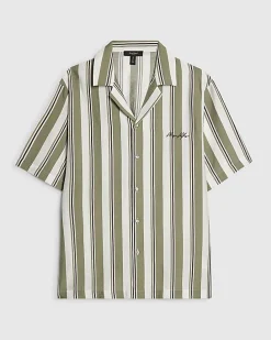 Green Regular Fit Striped Shirt