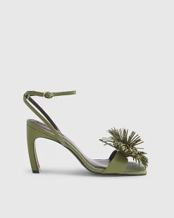 Green RI Studio Leather Pom Pom Heeled Sandal
