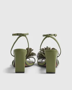 Green RI Studio Leather Pom Pom Heeled Sandal