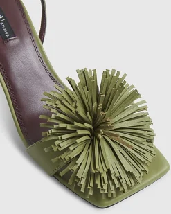 Green RI Studio Leather Pom Pom Heeled Sandal