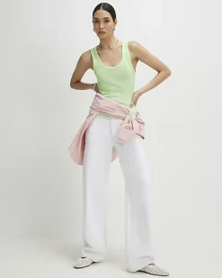 Green Ribbed Scoop Neck Vest Top
