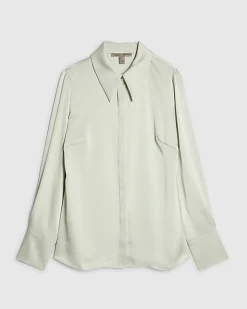 Green Satin Long Sleeve Slim Fit Shirt