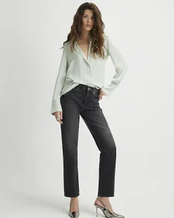 Green Satin Long Sleeve Slim Fit Shirt
