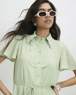Green Scallop Mini Shirt Dress