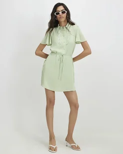 Green Scallop Mini Shirt Dress