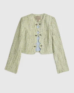 Green Scallop Trim Boucle Trophy Jacket