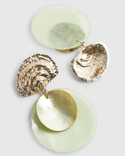 Green Shell Disc Earrings