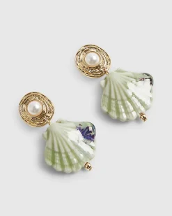 Green Shell Drop Earrings
