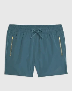Green Short Length Piped Swim Shorts