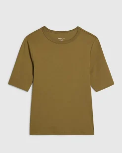 Green Short Sleeve Cotton Fitted Top