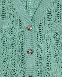 Green Short Sleeve Crochet Knit Cardigan