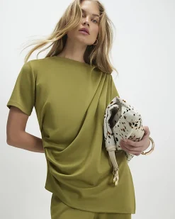 Green Short Sleeve Drape Tunic Top