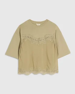 Green Short Sleeve Lace Detail T-shirt