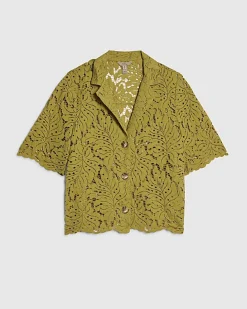 Green Short Sleeve Lace Shirt