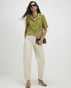Green Short Sleeve Lace Shirt