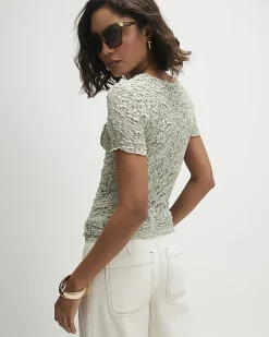 Green Short Sleeve Lace Top