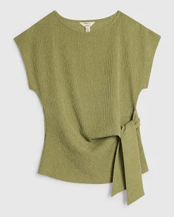 Green Short Sleeve Textured Twist Front Top