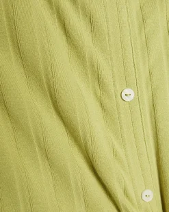 Green Sleeveless Ribbed Button Midi Dress