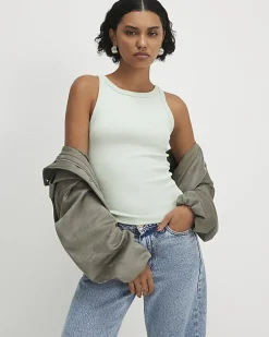 Green Sleeveless Ribbed Cami Top