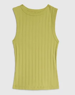 Green Sleeveless Wide Ribbed Tank Top
