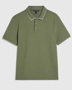 Green Slim Fit Textured Button Polo Shirt