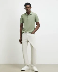 Green Slim Fit Textured Button Polo Shirt