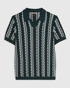 Green Slim Fit Wavy Stripe Polo Shirt