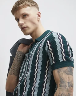Green Slim Fit Wavy Stripe Polo Shirt