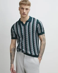 Green Slim Fit Wavy Stripe Polo Shirt