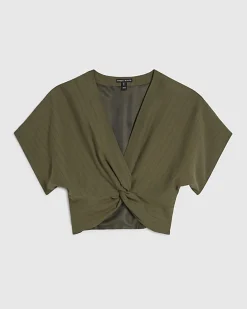 Green Stripe Knot Front Tailored Top