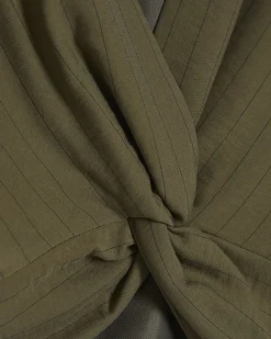 Green Stripe Knot Front Tailored Top