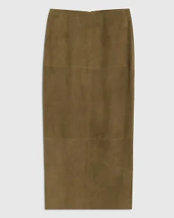 Green Suede Seam Detail Maxi Skirt